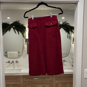 Red Corduroy Skirt with Pockets